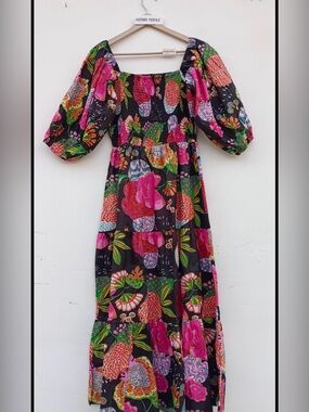 Floral Cotton Dress Hand Block Printed